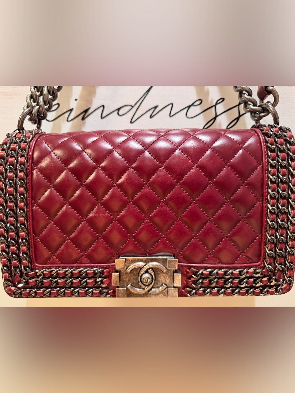 CHANEL Burgundy Chain Around Quilted Calfskin Maxi Le Boy Bag Ruthenium Purse CC - Picture 9 of 16